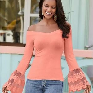 Venus coral lace sleeve top XS